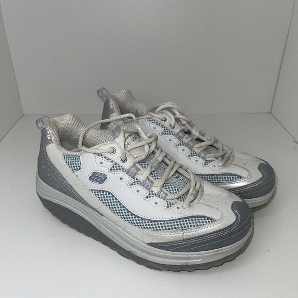 Sketchers Shape Ups Womens Walking Toning Shoe SN11803 White Blue Silver Sz 9.5 - Picture 1 of 10
